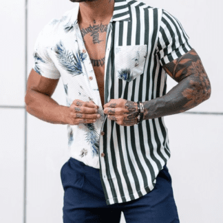2022 Fashion Luxury Social Men Shirts Turn down Collar Buttoned Stripe Shirt Casual Print Short sleeves.png 640x640