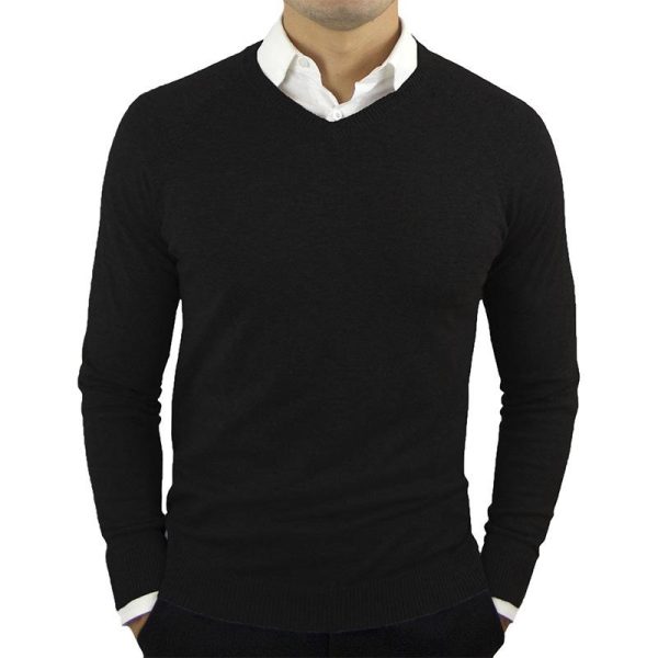2022 High Quality New Fashion Brand Woolen Knit Pullover V Neck Sweater Black for Men Autum 3