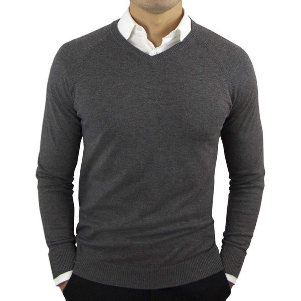 2022 High Quality New Fashion Brand Woolen Knit Pullover V Neck Sweater Black for Men Autum