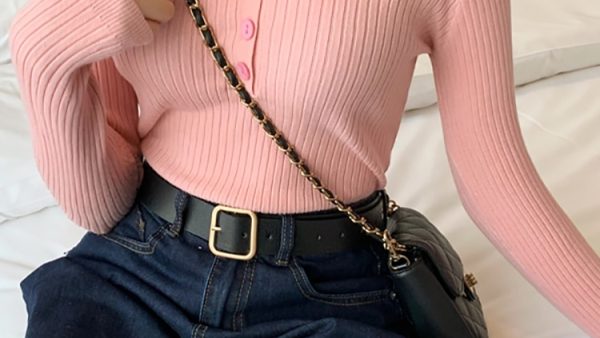 Knitted Women Button Sweater Pullovers spring Autumn Basic Women highneck Sweaters Pullover Slim female High