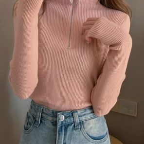Knitted Women Zipper High Neck Sweater Pullovers Turtleneck Autumn Winter Basic Women Sweaters Slim Fit jpg x