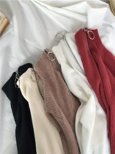 Knitted Women Zipper High Neck Sweater Pullovers Turtleneck Autumn Winter Basic Women Sweaters Slim Fit