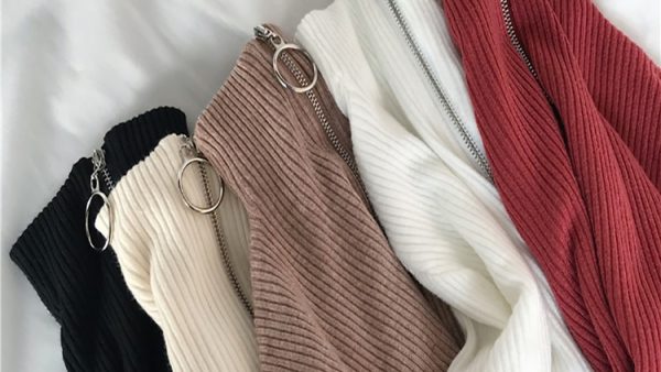 Knitted Women Zipper High Neck Sweater Pullovers Turtleneck Autumn Winter Basic Women Sweaters Slim Fit