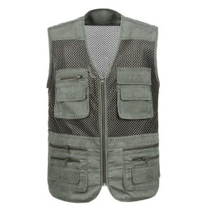 2022 Mens Quick Drying Vests Fahsion Multi Pockets Mens Breathable Cargo Vest Men Fishing Work Sleeveless