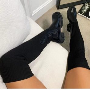 2022 NEW Knee high Boots Women s Thick Heel Slim Winter Plus Velvet Stretch Boots High 1