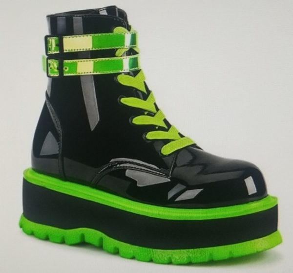 2022 New Design New Goth Shoes Women Platform High Wedges Thick Bottom Punk Street Green Patent 1