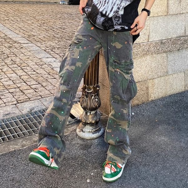 2022 New Fashion Camouflage Baggy Tracksuit Cargo Pants For Men Inkjet Side Pockets Sports Joggers Women 2