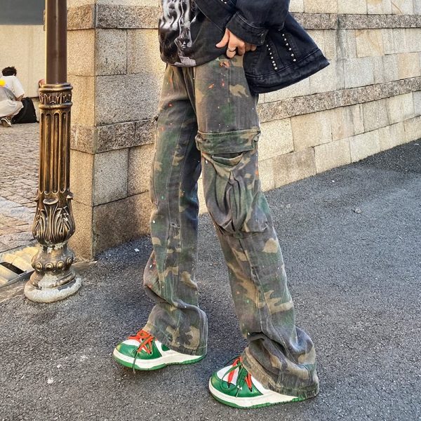 2022 New Fashion Camouflage Baggy Tracksuit Cargo Pants For Men Inkjet Side Pockets Sports Joggers Women 3