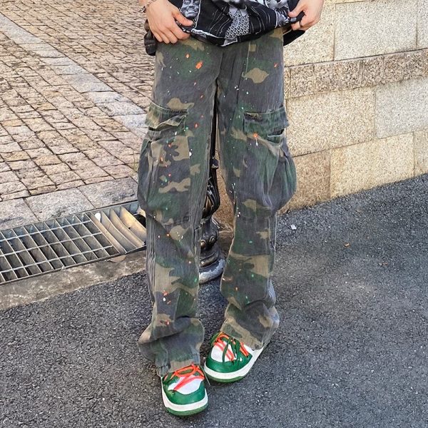 2022 New Fashion Camouflage Baggy Tracksuit Cargo Pants For Men Inkjet Side Pockets Sports Joggers Women 5