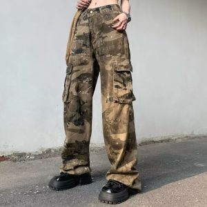 2022 New Fashion Camouflage Baggy Women Casual Cargo Tracksuit Pants Y2K Clothes Straight Men Sport Long
