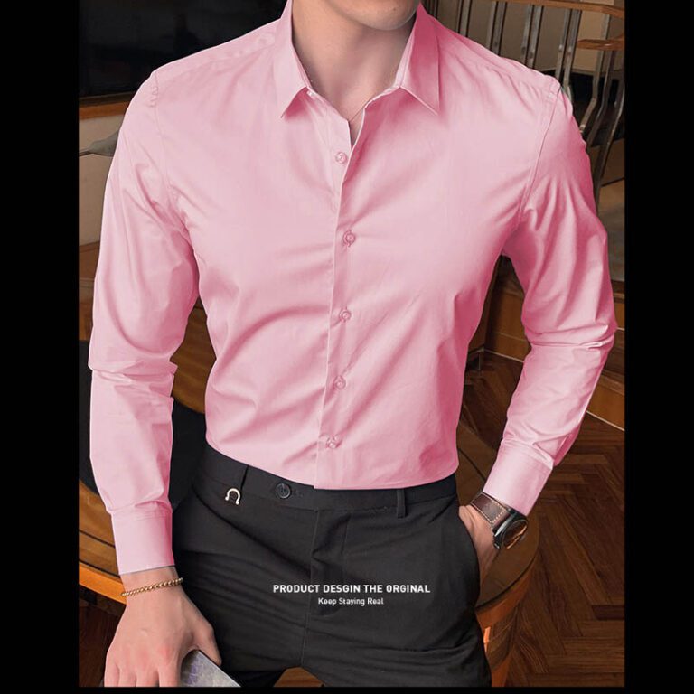 2022 New Fashion Cotton Long Sleeve Shirt Solid Slim Fit Male Social Casual Business White Black 5