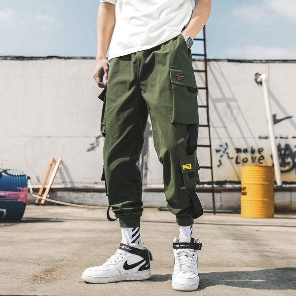 2022 New Hip Hop Joggers Cargo Pants Men Harem Pants Multi Pocket Ribbons Man Sweatpants Streetwear 3