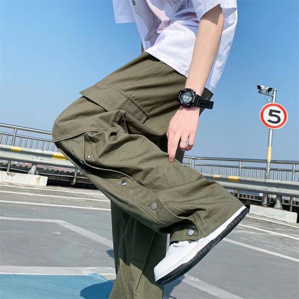 New Men Cargo Pants Harajuku Style Straight Casual Pants for Men Solid Big Pockets Loose