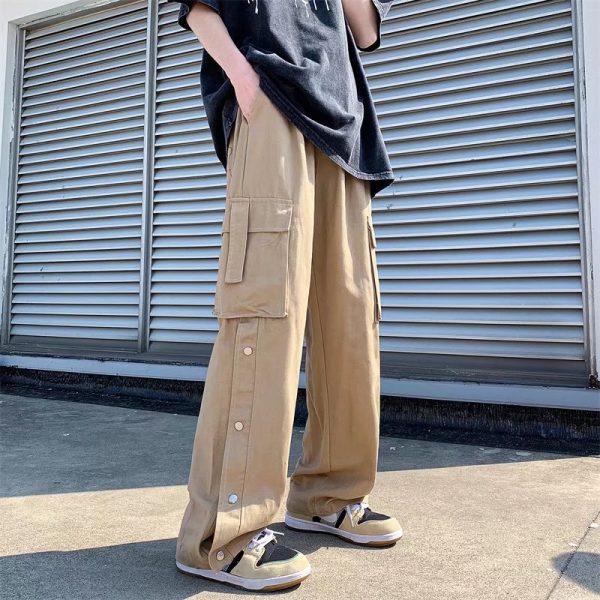 New Men Cargo Pants Harajuku Style Straight Casual Pants for Men Solid Big Pockets Loose