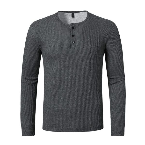 2022 New T Shirt Men Henley Shirt Mens Casual Slim Fit Long Sleeve Tee Shirt Waffle 3