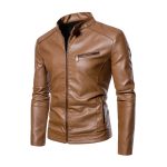 2022 PU Casual Leather Jacket Men Fleece Motorcycle