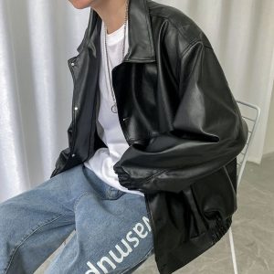 2022 Spring New Loose Soft Leather Jacket Single Breasted Jacket Men Casual Biker Jacket Men Jacket