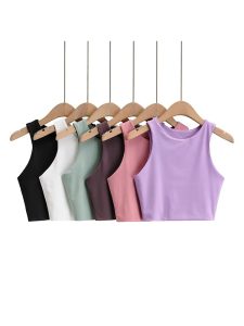 2022 Summer Fashion Women Sexy Slim Tops O-neck Sleeveless Double Nylon Ladies Good Quality Tank Tops 6 Colors