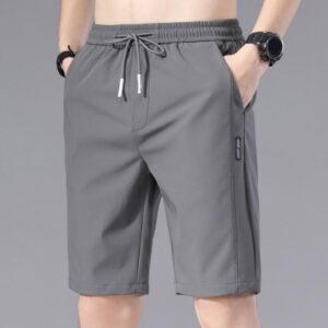 2022 Summer Men S Sports Shorts Solid Color Straight Pattern Loose Type Elastic Waist Drawstring Casual