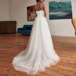 2022 Tulle Strapless Beach Jumpsuit Wedding Dress With Detachable Solid Party Clothing A Line Backless Simple 2