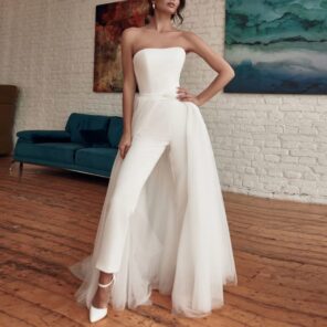 2022 Tulle Strapless Beach Jumpsuit Wedding Dress With Detachable Solid Party Clothing A Line Backless Simple.jpg 640x640