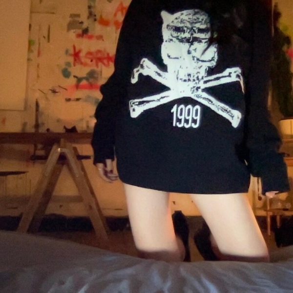2022 Vintage Men s Oversized Sweater Black Loose Skeleton Unisex Wholesale EMO Women s Vintage Knit 3
