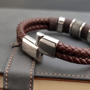 2022 Vintage Multilayer Brown Genuine Leather Men Bracelet Stone Bead Bracelet Stainless Steel Jewelry Male Wrist 1