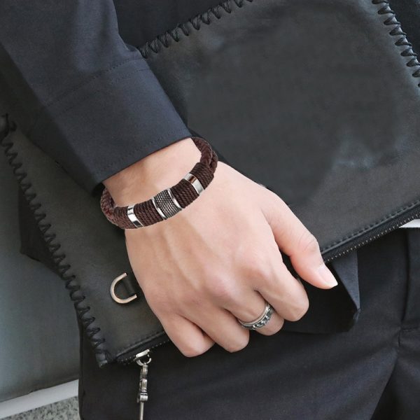 2022 Vintage Multilayer Brown Genuine Leather Men Bracelet Stone Bead Bracelet Stainless Steel Jewelry Male Wrist 5