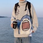 2022 Winter Men Turtleneck Shark Sweater Men Patchwor