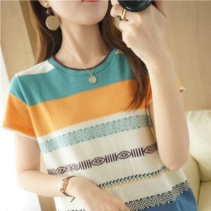 100 cotton T shirt summer new casual knitted sweater short sleeved women s round neck pullover 2.jpg 640x640 2