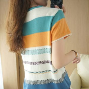 100 cotton T shirt summer new casual knitted sweater short sleeved women s round neck pullover 3
