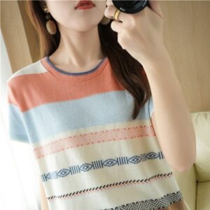 100 cotton T shirt summer new casual knitted sweater short sleeved women s round neck pullover.jpg 640x640