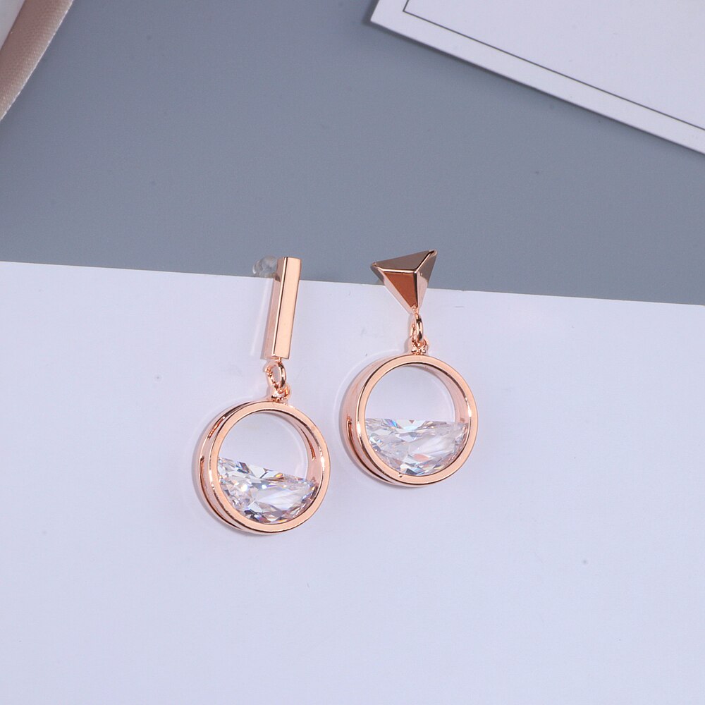 2018 New Design Asymmetric Earrings For Women Geometric Shape Rose Gold Color Crystal Drop Earrings Female 2