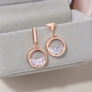 2018 New Design Asymmetric Earrings For Women Geometric Shape Rose Gold Color Crystal Drop Earrings Female
