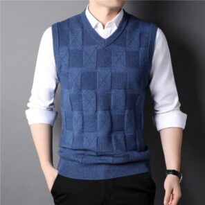 2021 Autumn New Men s Khaki V Neck Knitted Vest Business Casual Classic Style Thick Sleeveless 1.jpg 640x640 1