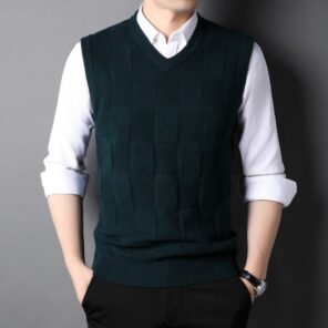 2021 Autumn New Men s Khaki V Neck Knitted Vest Business Casual Classic Style Thick Sleeveless 2.jpg 640x640 2