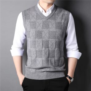 2021 Autumn New Men s Khaki V Neck Knitted Vest Business Casual Classic Style Thick Sleeveless 3.jpg 640x640 3