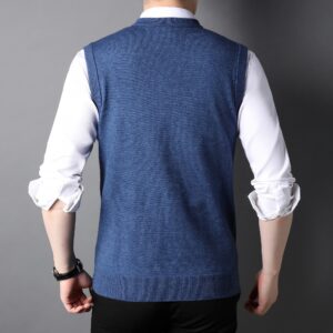 2021 Autumn New Men s Khaki V Neck Knitted Vest Business Casual Classic Style Thick Sleeveless 4