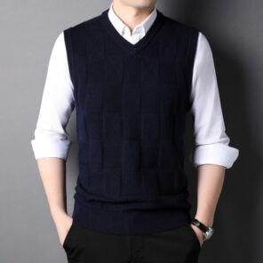 2021 Autumn New Men s Khaki V Neck Knitted Vest Business Casual Classic Style Thick Sleeveless 4.jpg 640x640 4