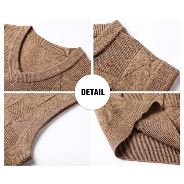 2021 Autumn New Men s Khaki V Neck Knitted Vest Business Casual Classic Style Thick Sleeveless 6