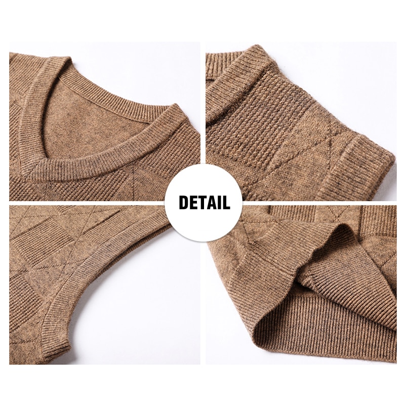 2021 Autumn New Men s Khaki V Neck Knitted Vest Business Casual Classic Style Thick Sleeveless 6