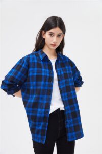 2021 Spring Autumn Tops Women Plaid Shirts Loose Oversize Blouses Casual Flannel Female Top Long Sleeve 1
