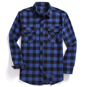 2022 New Men Casual Plaid Flannel Shirt Long Sleeved Chest Two Pocket Design Fashion Printed Button 1