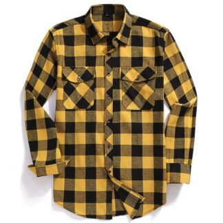 2022 New Men Casual Plaid Flannel Shirt Long Sleeved Chest Two Pocket Design Fashion Printed Button