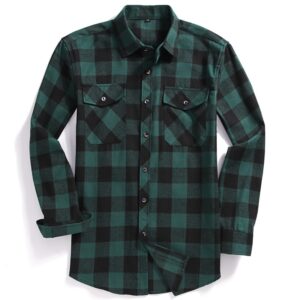 2022 New Men Casual Plaid Flannel Shirt Long Sleeved Chest Two Pocket Design Fashion Printed Button 6
