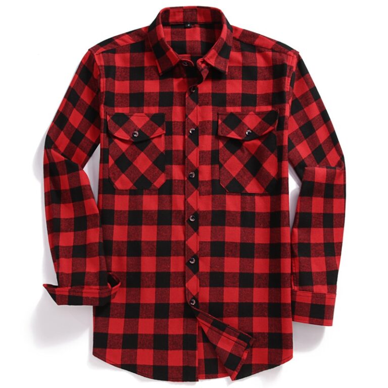 2022 New Men Casual Plaid Flannel Shirt Long Sleeved Chest Two Pocket Design Fashion Printed Button 7