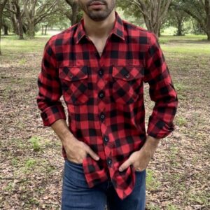 2022 New Men Casual Plaid Flannel Shirt Long Sleeved Chest Two Pocket Design Fashion Printed Button 8