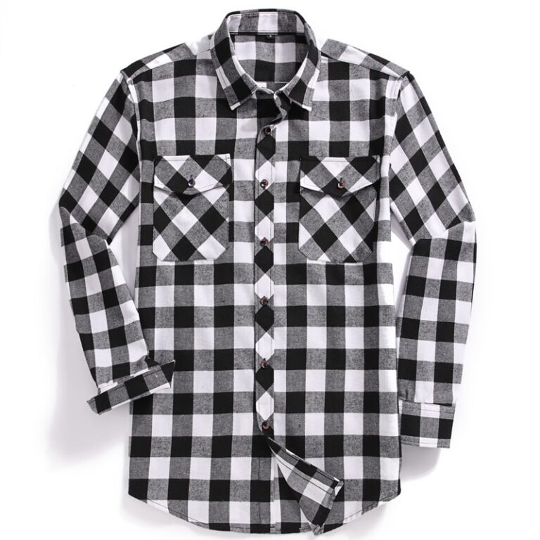 2022 New Men Casual Plaid Flannel Shirt Long Sleeved Chest Two Pocket Design Fashion Printed Button 9