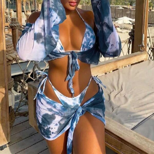 4 Piece Tie Dye Bikini Ladies Split Swimsuit Swimwear Women 2020 Mesh Push Up Vikini Sexy 2