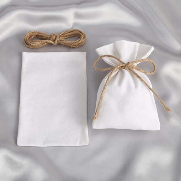 50pcs White Cotton Burlap Bucket Jewelry Bag Wedding Party Christmas Candy Gift Bag Custom Logo Marige 1